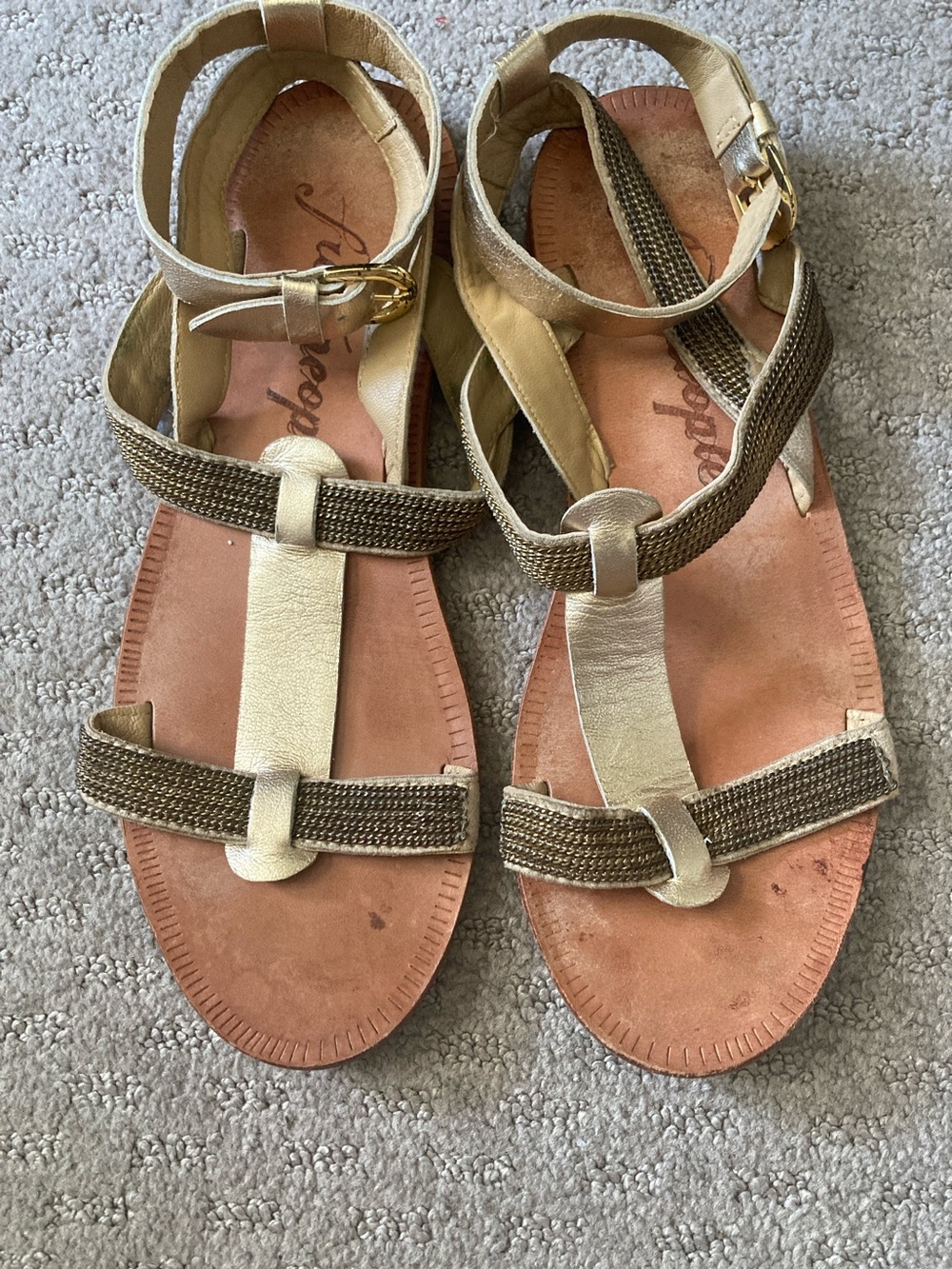 Free People gold leather strappy sandals, Sz 40